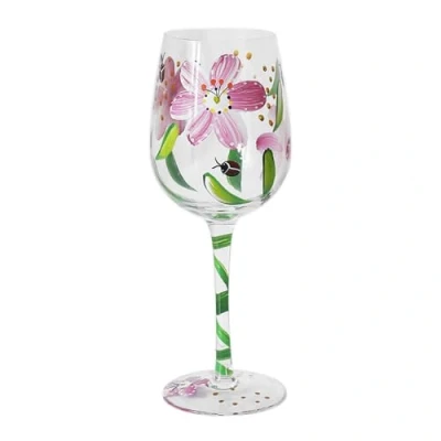 Image of Lesser &amp; Pavey Painted Floral Flower Wine Glass Delphiums, Dragonflies, Daisies, Thistles, Gerberas, Gypsophila, Pink Lilies or Ladybirds Colourful Designs (Ladybirds)