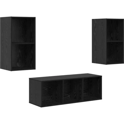 Image of vidaXL TV Cabinet Set 3 pcs Black oak 37 x 107 cm Engineered wood