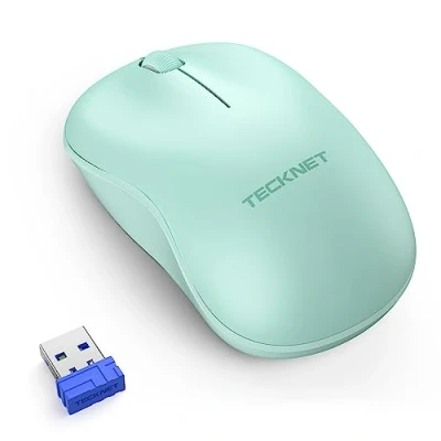 Image of TECKNET Wireless Mouse for Laptop, 2.4GHz USB Mini Computer Mice, 1200 DPI Optical Cordless Compatible with PC, Mac and Linux, 18 Months Battery Life (Green)