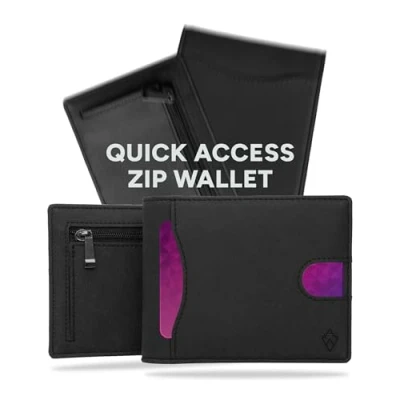 Image of AKIELO RFID Blocking Bifold Card Wallet with Zip Coin Pocket and Gift Box Stylish Mens Credit Holder Wallets for Men (Delta Black Edition)