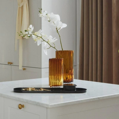 Image of AYTM Folium vase, height 20 cm, amber coloured, glass