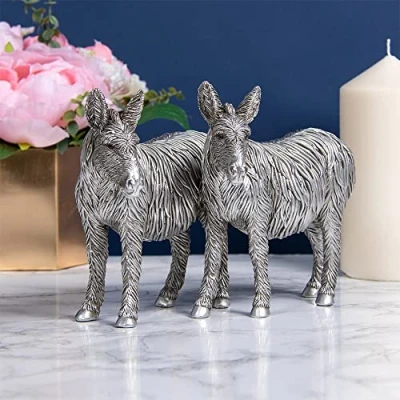 Image of The Leonardo Collection Twin Donkeys Ornament, Silver Reflections Standing Donkey Figurine