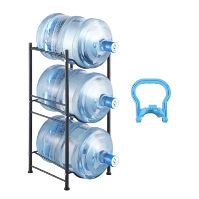Image of VEVOR 3 Tiers Water Jug Holder, 5 Gallon Bottle Single Row Rack for Bottles, Heavy Duty Kitchen, Office, Living Room, Silver
