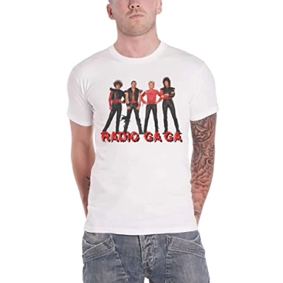 Image of Queen T Shirt Radio Ga Band Logo Official Unisex White L