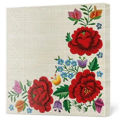 Image of Maki 3 Ply Flowery Tissue Paper Napkins Serviettes for Decoupage Lunch 33cm x Pack of 20 (Poppy Embroidery Border)