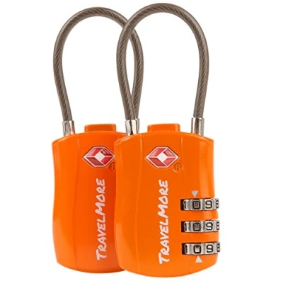 Image of 2 Pack TSA Approved Travel Combination Cable Luggage Locks for Suitcases &amp; Backpacks Orange