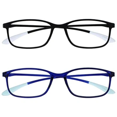 Image of OPULIZE Ice Reading Glasses 2 Pack Ultra Lightweight Scratch Resistant Black Blue Frame Mens Womens RR61 13 +1.50