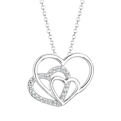 Image of Elli Necklace Triple Heart Crystals 925 Sterling Silver