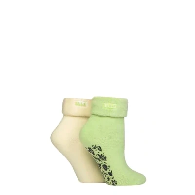 Image of Elle Women&#039;s Lounge Slipper Socks Thermal Bed and Anti Slip Grip in a 2 Pair Multipack Size 4 8 Light Pine