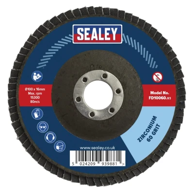 Image of Sealey Zirconium Flap Disc Ø100mm Ø16mm Bore 60Grit FD10060