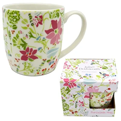 Image of Puckator Julie Dodsworth Pink Botanical Porcelain Mug Funny Home Accessories Cute Gifts for Girlfriend Large Mugs Men Women Hot Drinks Cups Presents Secret Santa Gift Cup Set
