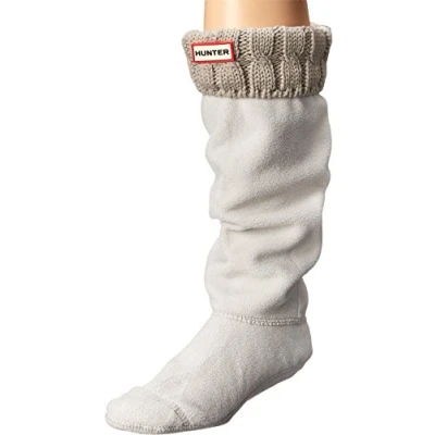 Image of Hunter Unisex Adults 6 Inch Cable Socks Long Original Tall Thermal Wellington Beige 9 11