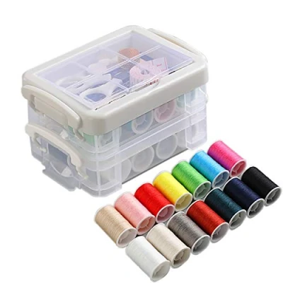 Image of YMWALK Sewing Kit with Plastic Box, Portable Box Accessories Needle and Thread kit,Include 16 Colors Thread, Needles, Scissor, Tape Measure, Thimble for Clothes Mending