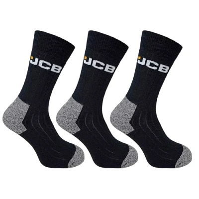 Image of JCB Mens Workwear Apparel Socks 3 Pair Black UK 6 11, EUR 39 46 Reinforced Boot Work