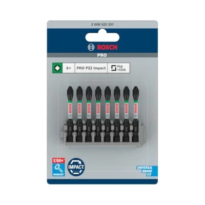 Image of Bosch Professional 8pcs. Screwdriver Bit Set Phillips (Impact Control, 8 x PZ2 Bits, Length 50mm, Pick and Click, Accessory Impact Drill), Cranberry