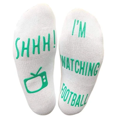 Image of Vinsani &#039;Shhh I&#039;m Watching Football&#039; Funny Ankle Socks, Gift For Football Fans White