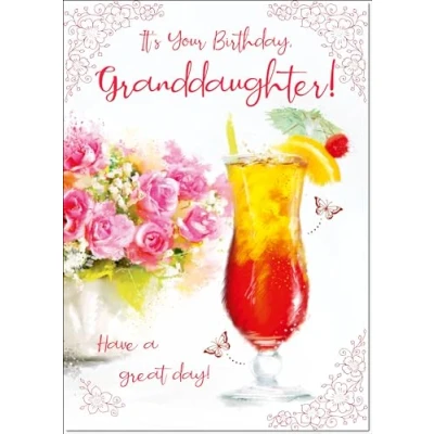 Image of doodlecards Granddaughter Birthday Card Floral Cocktail Medium Size with Plain Envelope