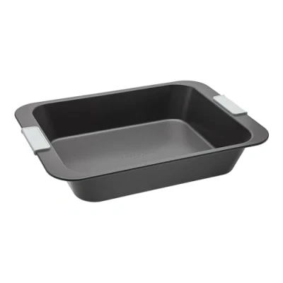 Image of Laura Ashley Non Stick Oven Roasting Pan Extra Large 38cm, Dishwasher, Freezer &amp; Safe Pan, Bakeware, Sage Green Silicone Handles, Pale Charcoal for Baking (PFAO/PFAS Free)