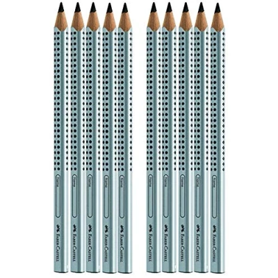 Image of Faber Castell 111997 12 Jumbo Grip Pencils, Hardness: B, Barrel Colour: Silver (Pack of 10)
