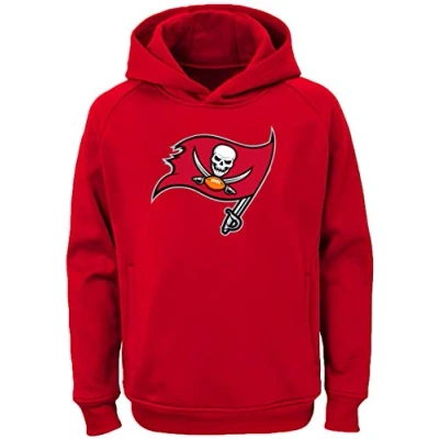 Image of Outerstuff NFL Youth Team Color Performance Primary Logo Pullover Sweatshirt Hoodie, Tampa Bay Buccaneers Red, Large