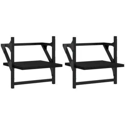 Image of vidaXL Wall Shelves with Bars 2 pcs Black 30x25x30 cm
