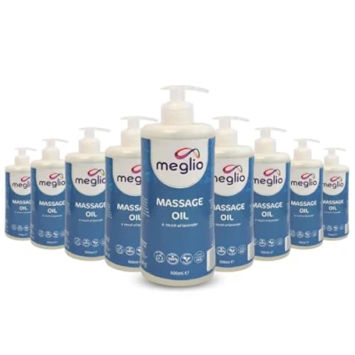 Image of Meglio Therapy Lubricating Massage Oil Oils Contains Essential &amp; a Touch of Lavender, Hypoallergenic with Lubricant Qualities Suitable for Sensitive Skin 500 ml x 9