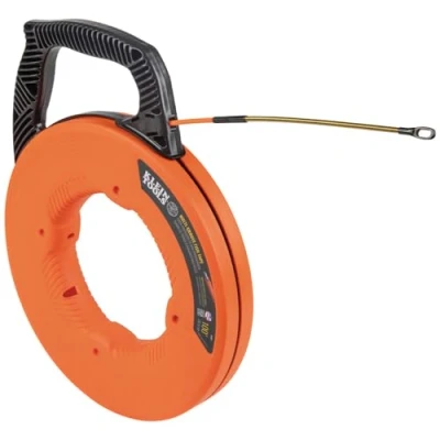 Image of Fish Tape, Multi Groove Fiberglass Wire Puller with Spiral Steel Leader, Optimized Housing and Handle, 100 Foot x 0.182 Inch Klein Tools 56380