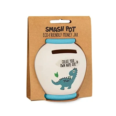 Image of History &amp; Heraldry Personalised Bamboo Smash Pot Money box (Dinosaur blank with sticker)