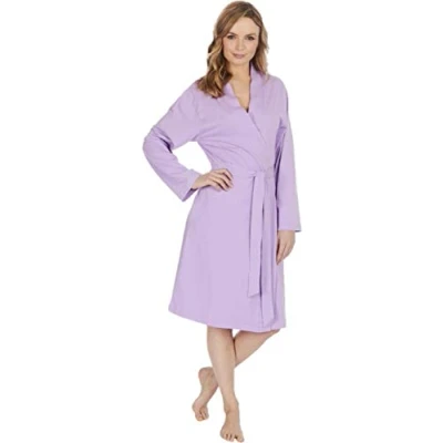 Image of KATE MORGAN Ladies 100% Cotton Dressing Gown Lighweight Jersey Robe Kimono (Small, Lilac)