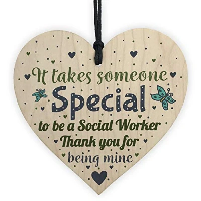 Image of RED OCEAN Social Worker Gift Card Thank You Gifts Wooden Heart Novelty Birthday Christmas Keepsake