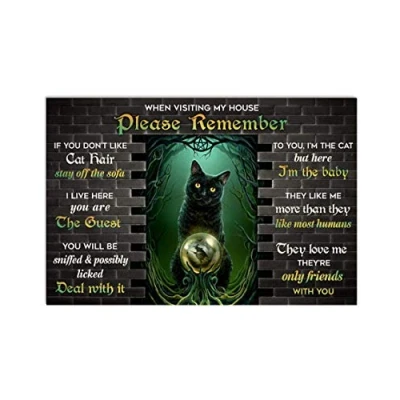 Image of Inga Black Cat When Visiting My House Please Remember Poster Vintage Wall Decor Metal Sign Plaque 8X12 inch