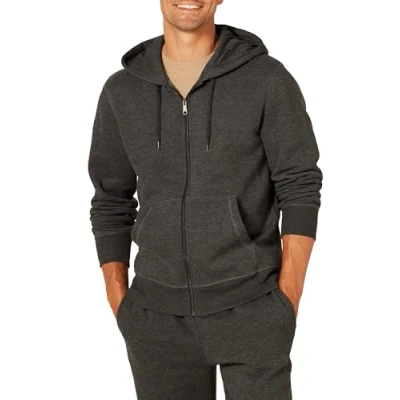 Image of Amazon Essentials Men&#039;s Full Zip Fleece Hoodie (Available in Big &amp; Tall), Charcoal Heather, 5XL Plus