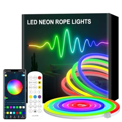 Image of Lumtang 5M LED Neon Lights 24V RGB Rope with Remote Control APP IP65 Waterproof Flexible Strip for Bedroom Room Outdoors (5M)