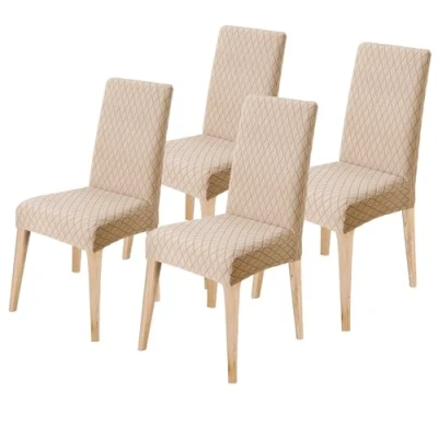 Image of LANSHENG Dining Chair Covers Set of 4, Stretch Protector Slipcovers Jacquard, Elastic Removable Washable Seat Cover for Room Kitchen Banquet Restaurant Home, Khaki