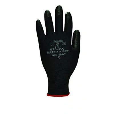 Image of Polyco P Grip X Small Close Fitting Glove with Hard Wearing Polyurathane Coating Black