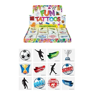 Image of Henbrandt 120 x Mini Football Temporary Tattoos for Children 12pc Packs Kids Party Bag Favours Loot Fillers Lucky Dip Soccer World Cup Boys and Girls