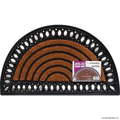 Image of HEAVY DUTY NON SLIP DOOR MAT HOME SEMI CIRCLE GRILL RUBBER NATURAL COCO 40 X 70
