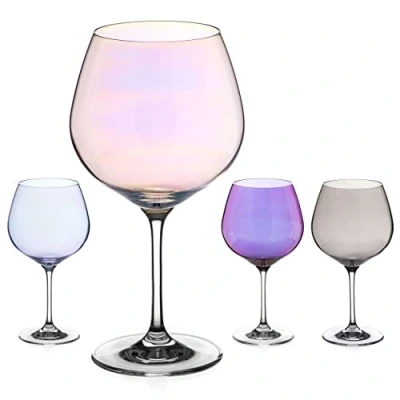 Image of DIAMANTE Coloured Gin Copa Glass Set Crystal of 4 Mixed Lustre Glasses Premium Lead Free