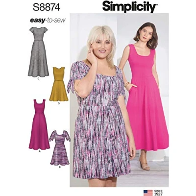 Image of SIMPLICITY Sewing Pattern US8874BB Misses&#039;/Women&#039;s Knit Dress, Paper, White, Various