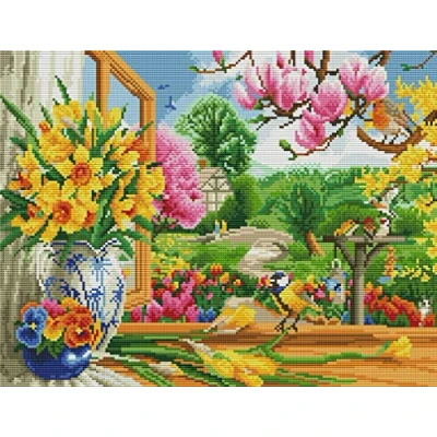 Image of Abillyn Embroidery Cross Stitch Kits Birds and Flowers Stamped with Printed Pattern Starter Kit (Birds)