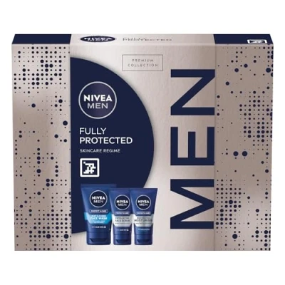 Image of NIVEA MEN Fully Protected Gift Set (3 Products), Men&#039;s Skincare with Face Wash, Exfoliating Scrub, and Moisturiser, Perfect as Christmas or Birthday for Him