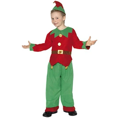 Image of Smiffys Elf Costume, Red &amp; Green, S Age 4 6 Years