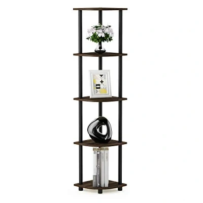 Image of Furinno Turn N Tube 5 Tier Corner Display Rack Multipurpose Shelving Unit, Columbia Walnut/Black