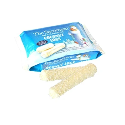 Image of The Snowman and Snowdog Coconut Logs 10 Pack Christmas Marshmallow Enrobed in White Chocolate Flavour Coating Gluten Free
