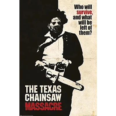 Image of Close Up Wall Art Poster, Texas Chainsaw Massacre, Who Will Survive?, Living Room Decor, 91.5 cm x 61 cm, Framed, Matte Finish