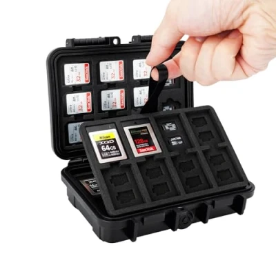 Image of KIWIFOTOS 114 Slots Waterproof Portable Memory Card Holder Hard Case fits 22x SD, 76x Micro SD &amp; 16x CF Express Type B XQD Cards Slot EVA Foam Fit, Shockproof Massive Capacity Storage