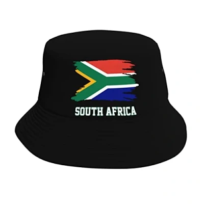Image of WanwEN Bucket Hat South Africa Flag Cool African Fans Printed Sun Hats Fisherman Outdoor Summer Travel Hiking Beach Caps Black, 7 1/4