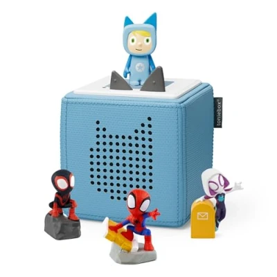 Image of tonies Toniebox Marvel Spidey &amp; Friends Bundle including 1 Creative 3 Spidey, Ghost Spider Miles Morales, Blue
