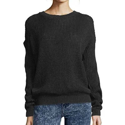 Image of Crazy Girls Womens Ladies Baggy Long Sleeve Knitted Plain Chunky Top Sweater Jumper S XL (S M, Black)