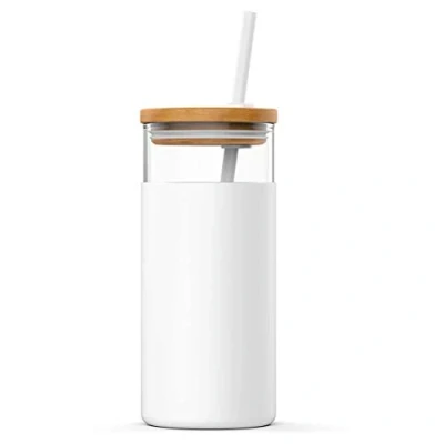 Image of Jackallo 500ml Summer Milk Juice Drinking Jar Transparent Straw Glass Cup Leakproof Water Bottle with Wooden Lid and Silicone Cover for Women Girls